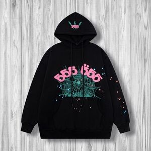 Black Hoodie with Pink and Green Graphic